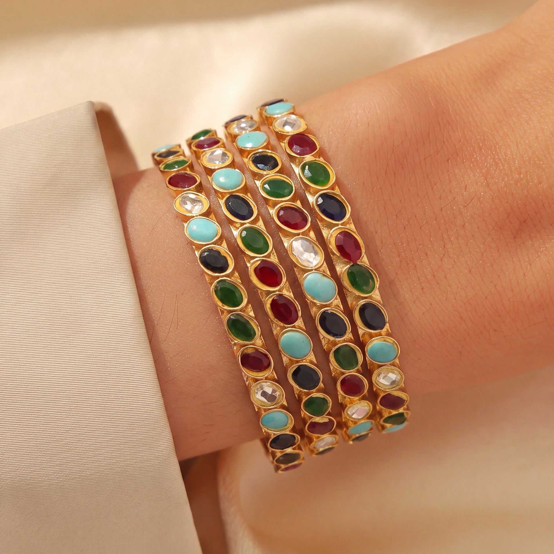 Charming Design Gold Plated Crystal Stones 4pc Bangle set for Girls/Women