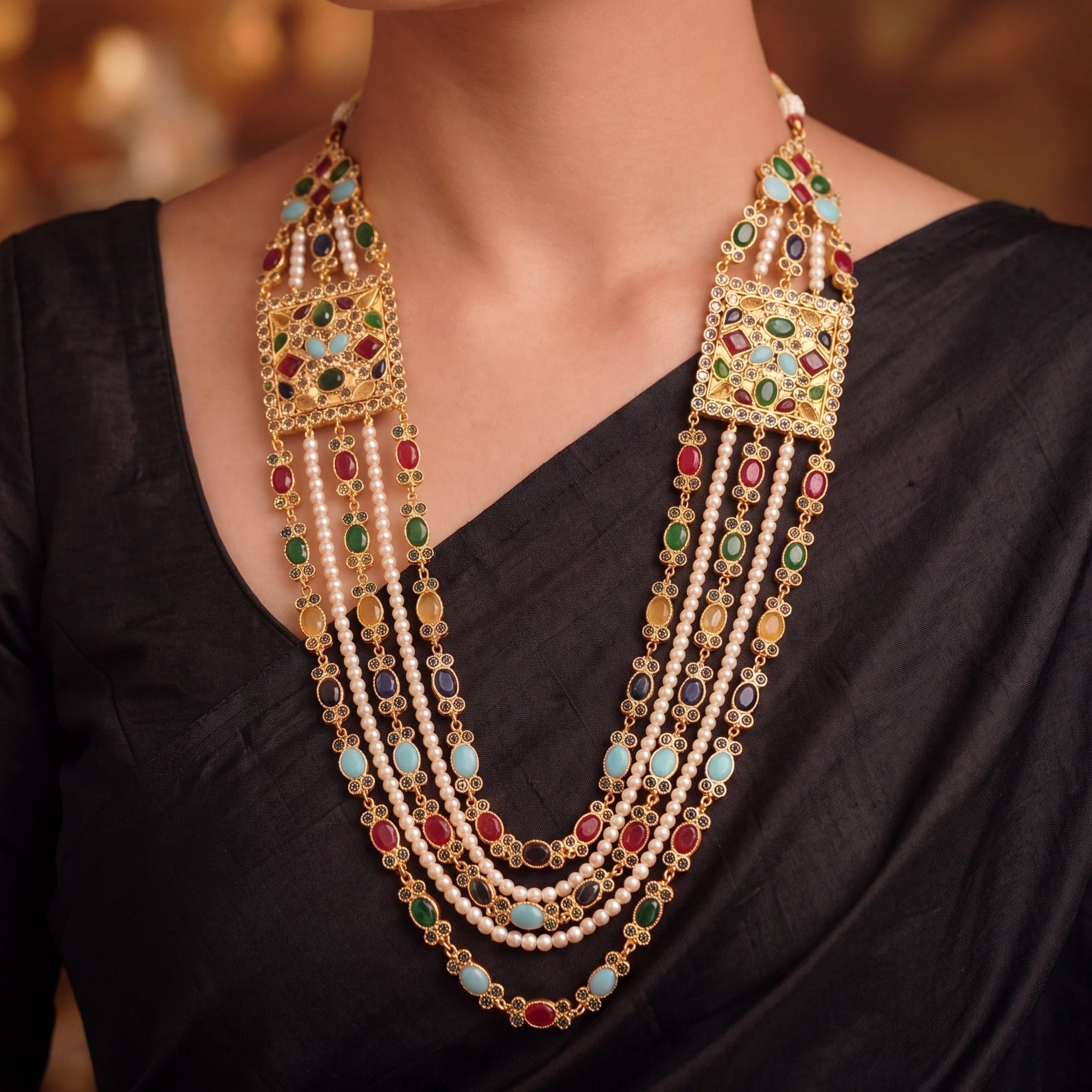 Fancy Design Gold Plated Crystal Stones Kundan Mala for Girls/Women