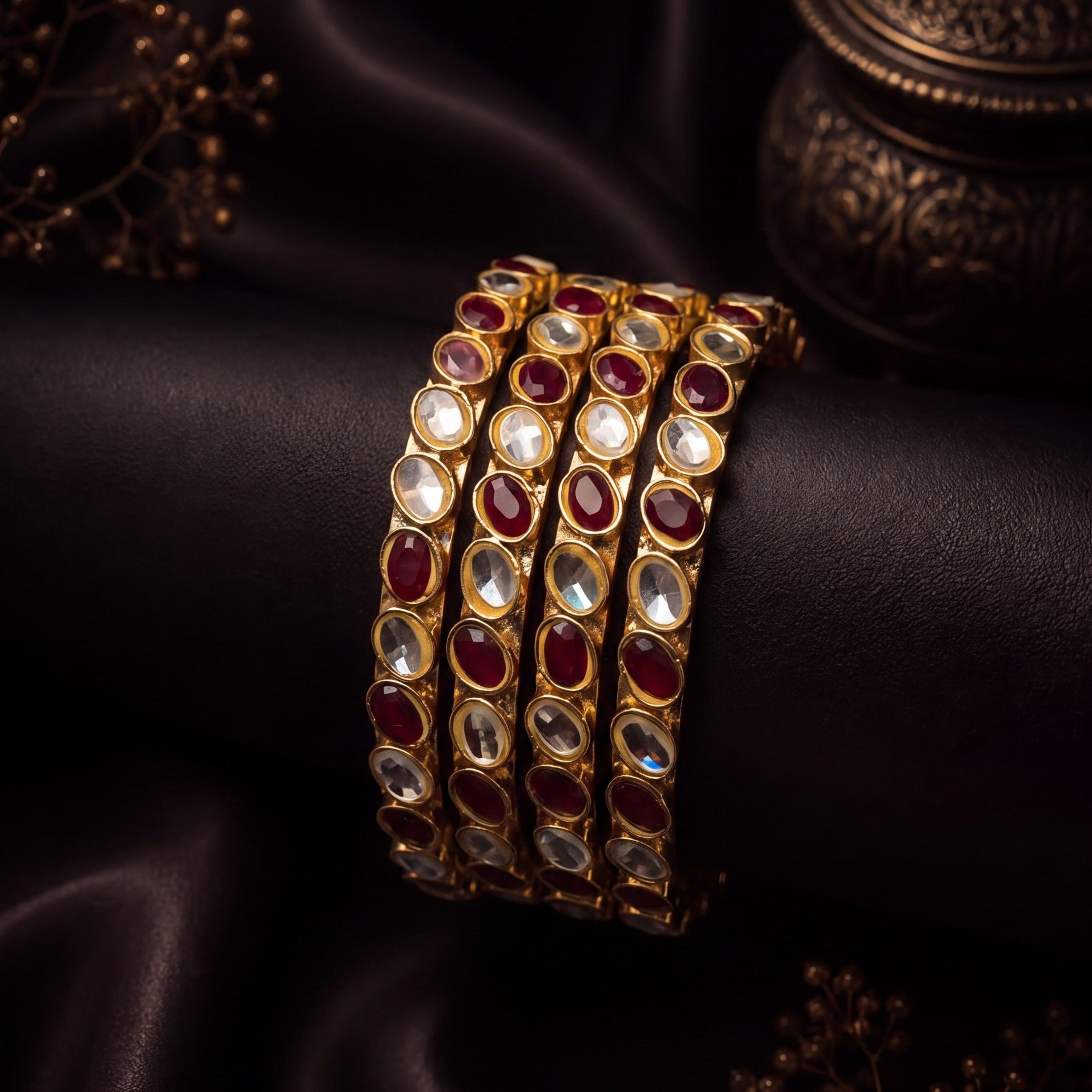 Luminous Design Gold Plated Crystal Stones 4pc Bangle set for Girls/Women