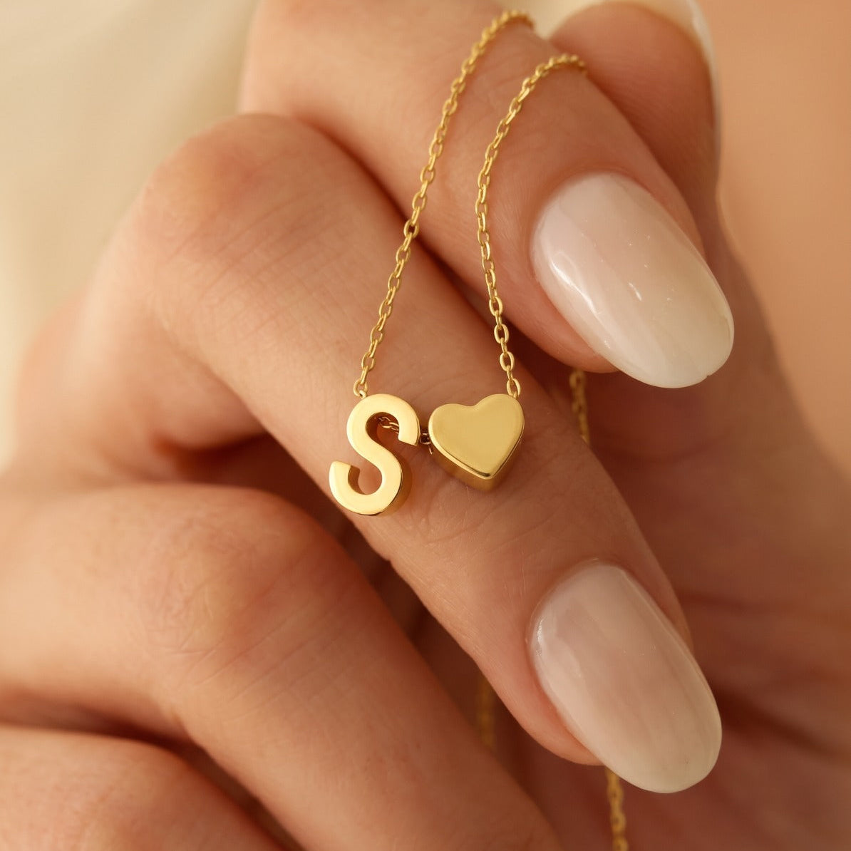 Luminous Heart Design Gold Plated Alphabet Pendant for Girls/Women