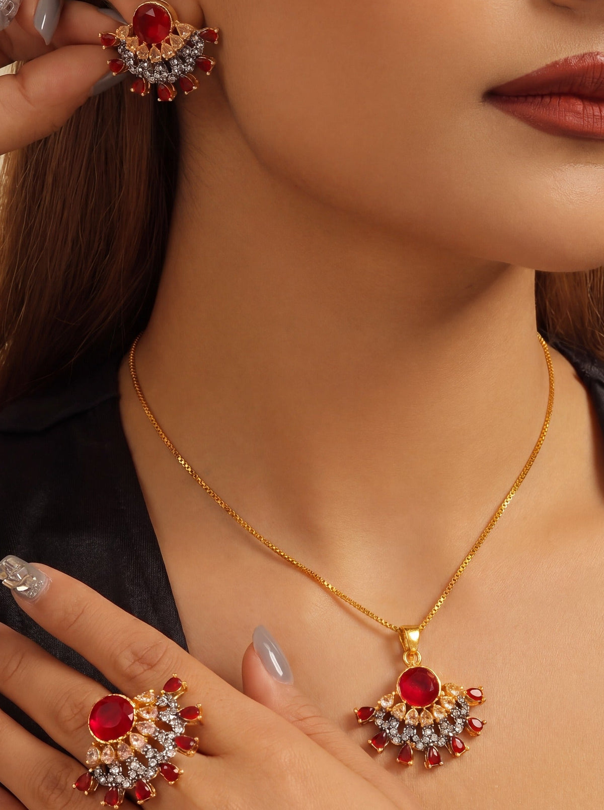 Charming Design Gold Plated Crystal Stones Necklace Set For Girls/women