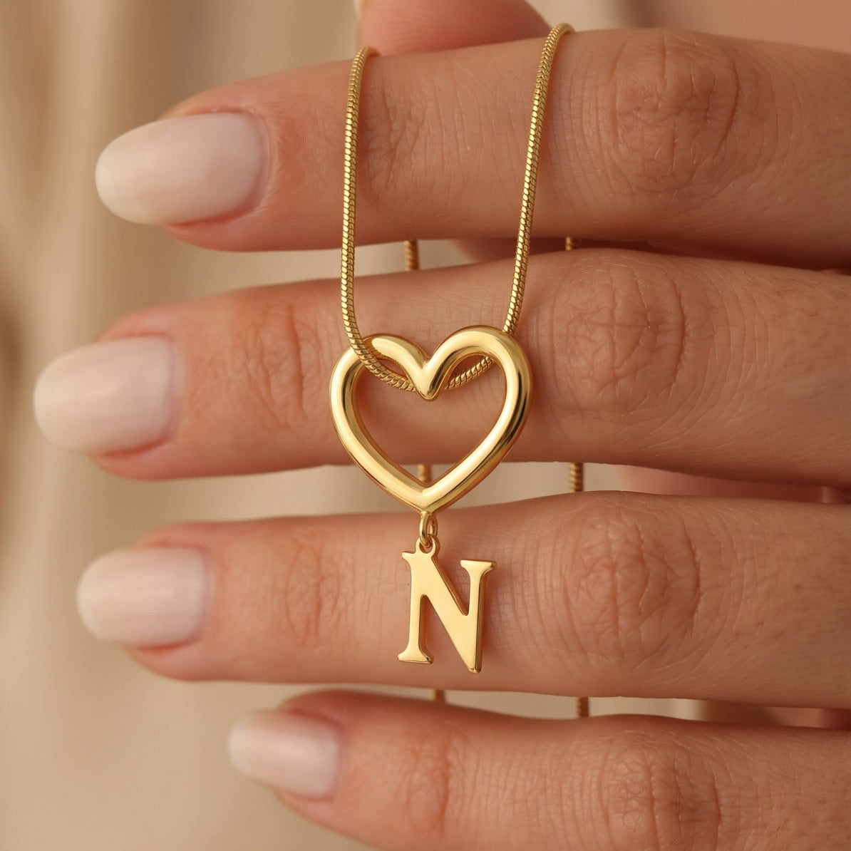 Stylish Heart Design Gold Plated Alphabet Pendant for Girls/Women