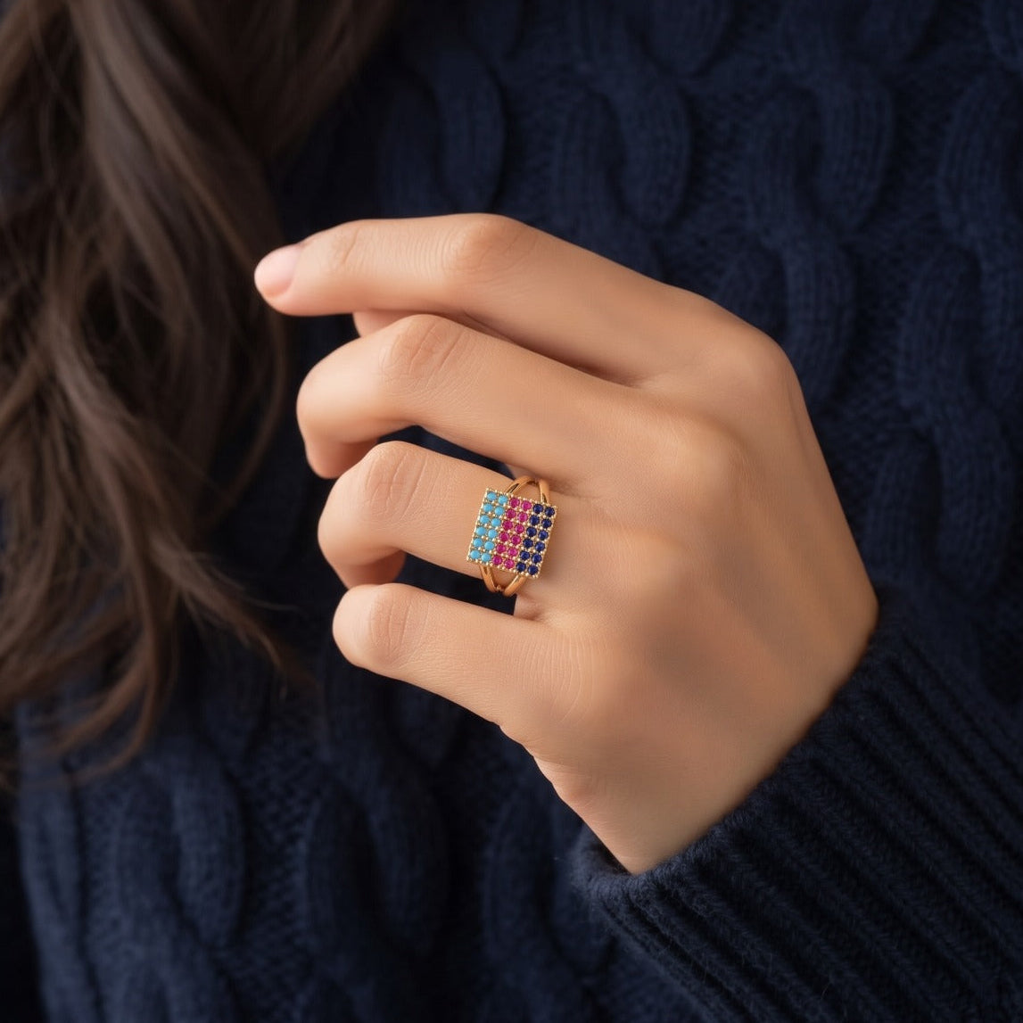 Beautiful Unique Design Gold Plated Crystal Stones Ring For Girls/women