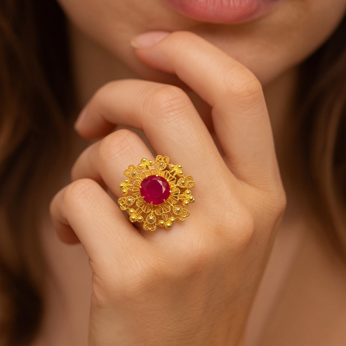 Dazzling Unique Design Gold Plated Stone Ring For Girls/women