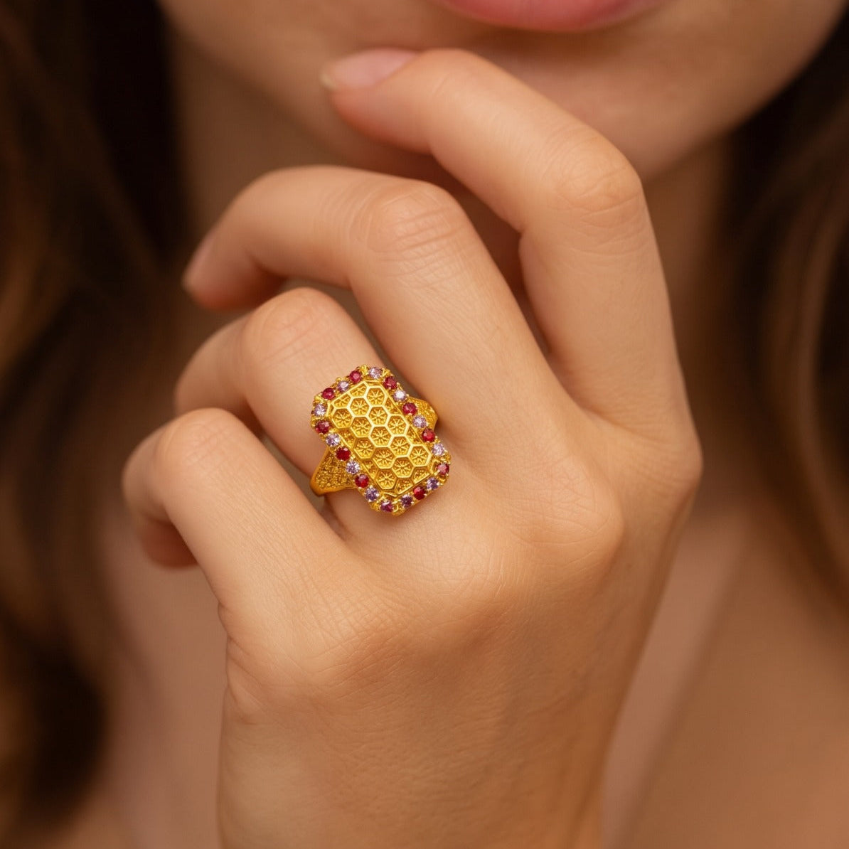 Charming Unique Design Gold Plated Crystal Stones Ring For Girls/women