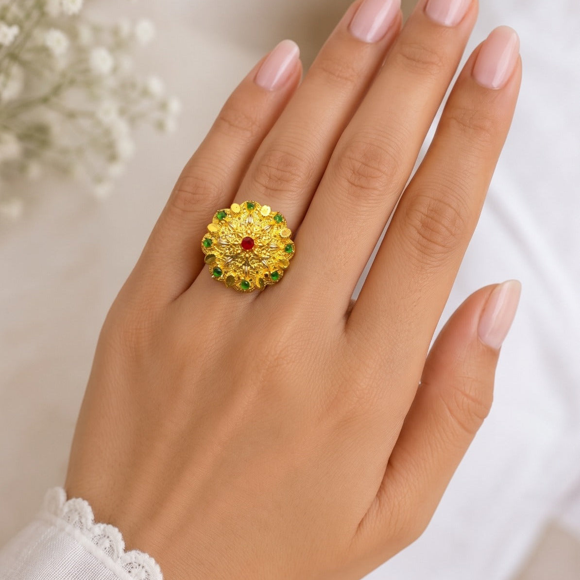 Fancy Unique Design Gold Plated Crystal Stones Ring For Girls/women