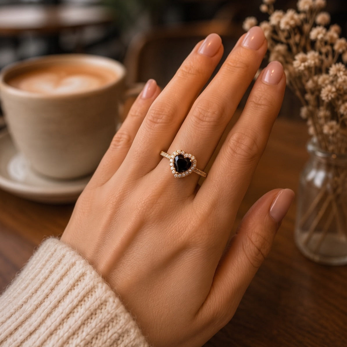 Stylish Heart Design Gold Plated Crystal Stones Ring For Girls/women