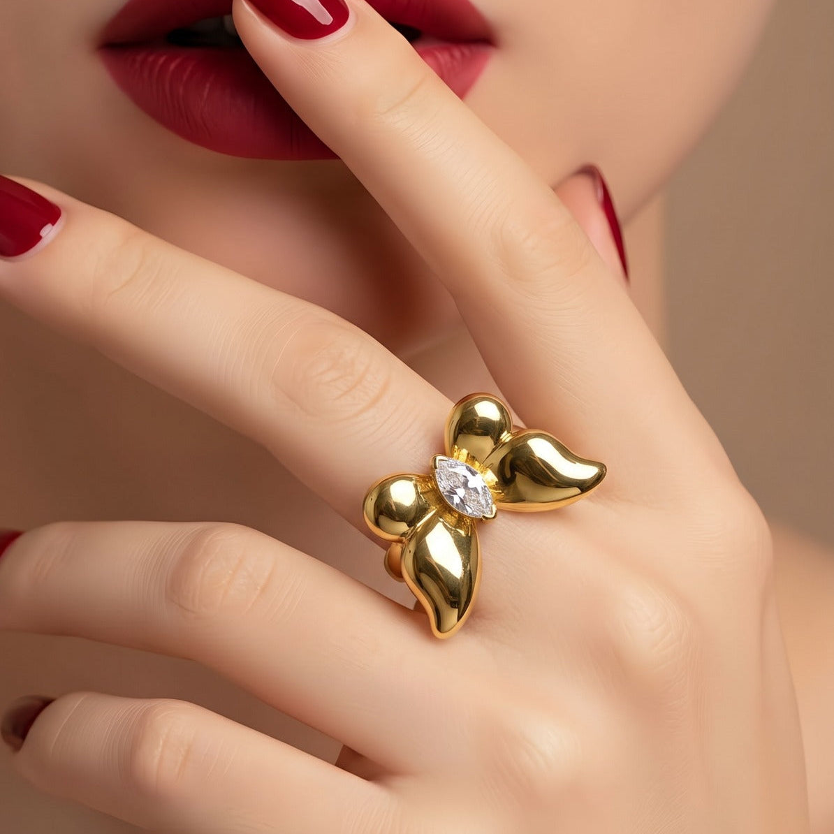 Fancy Butterfly Design Gold Plated Ring For Girls/Women
