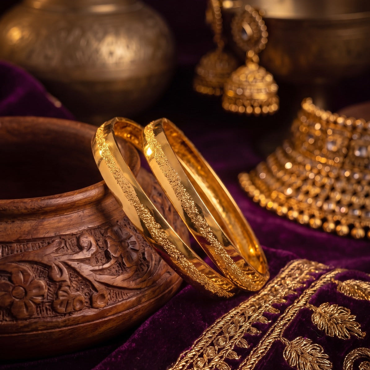 Glamorous Design Gold Plated 2pc Bangle Set for Girls/Women