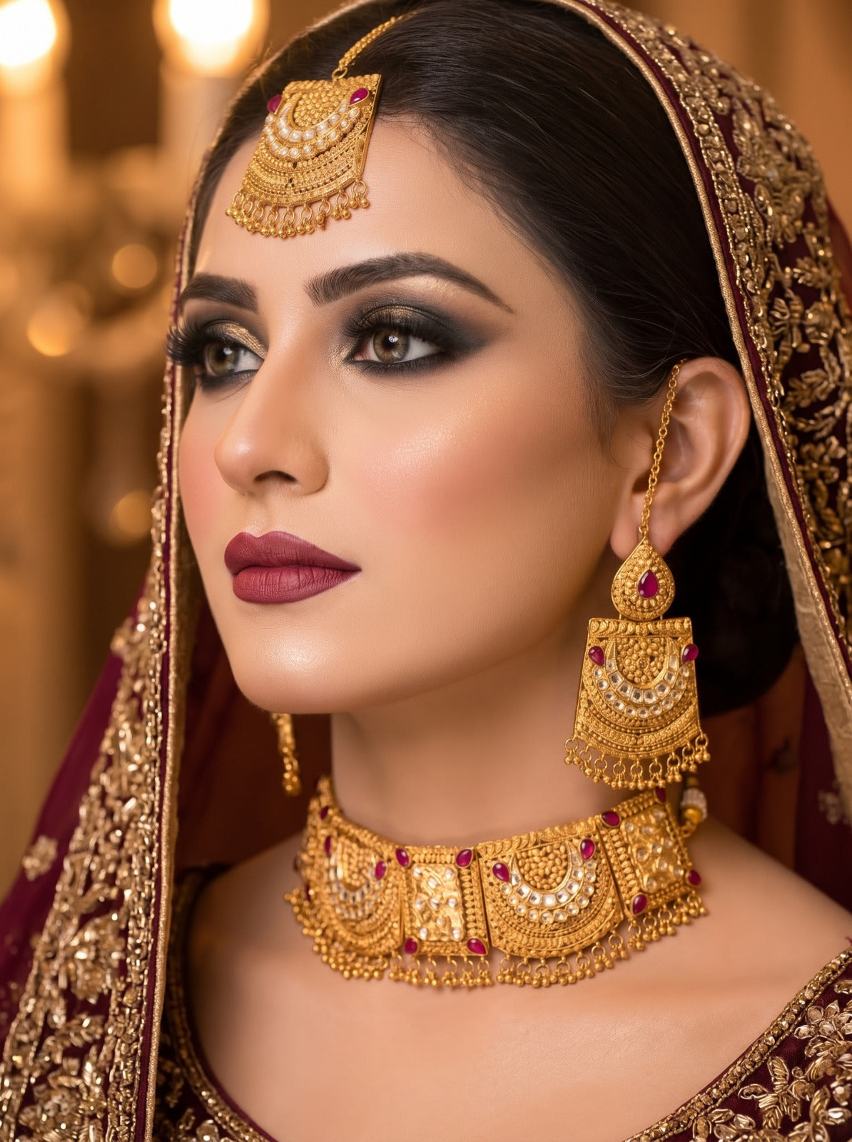 Luxury Unique Design Gold Plated Kundan Necklace Set for Girls/Women