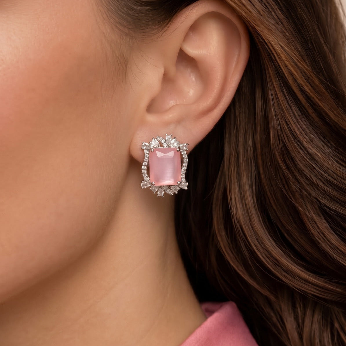 Elegant Design Silver Plated Crystal Stones Earrings For Girls/Women
