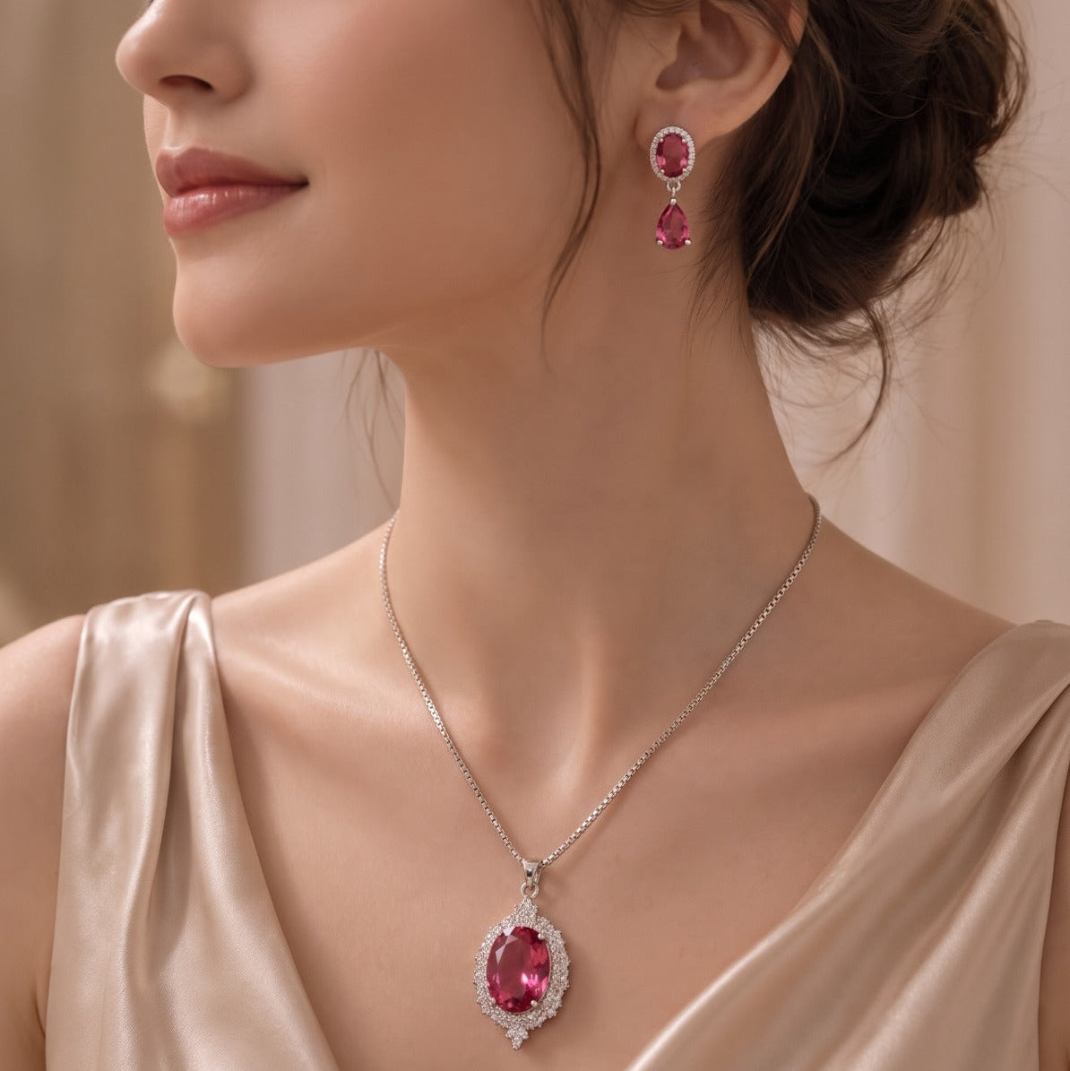 Charming Design Silver Plated Crystal Stones Necklace Set for Girls/Women