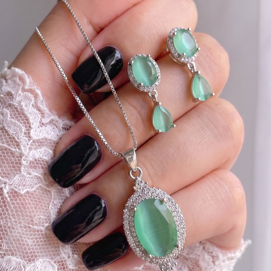 Charming Design Silver Plated Crystal Stones Necklace Set for Girls/Women