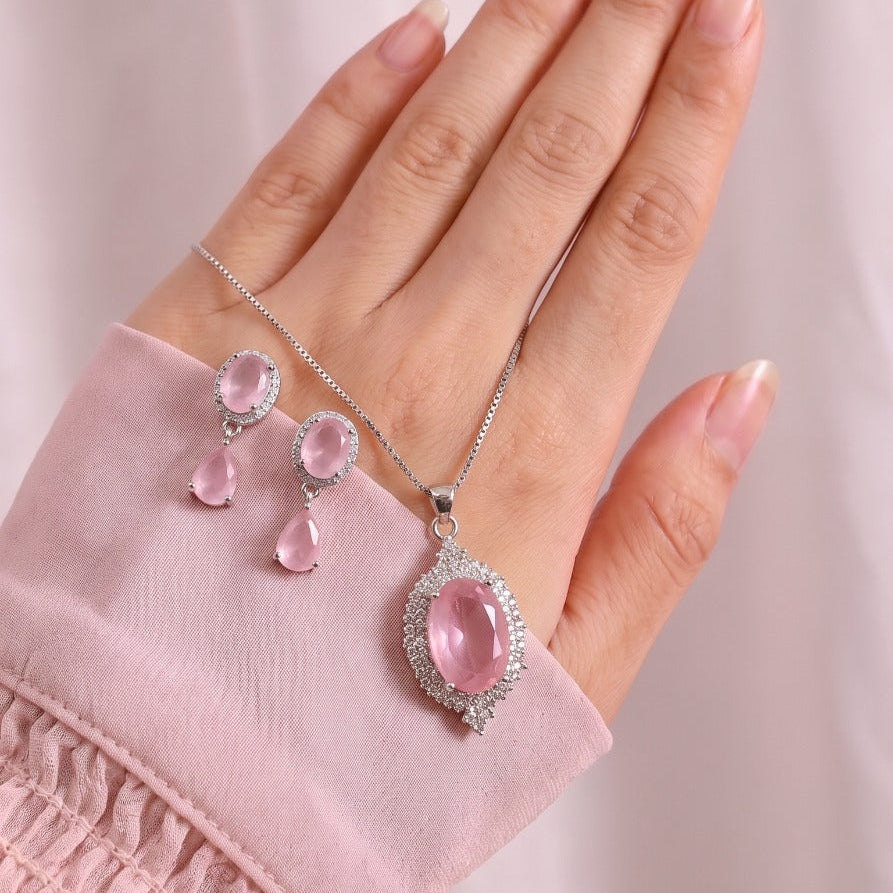 Charming Design Silver Plated Crystal Stones Necklace Set for Girls/Women