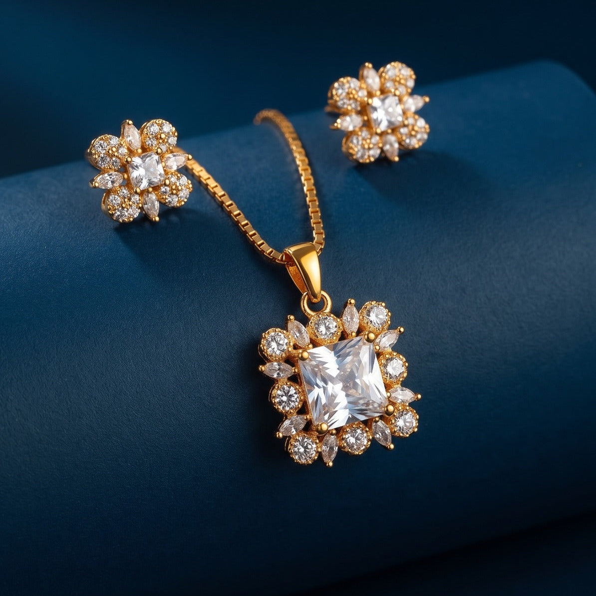 Luxury Design Gold Plated Crystal Stones Necklace Set for Girls/Women