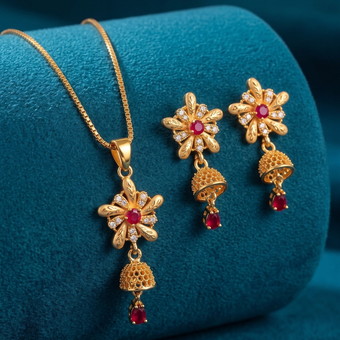 Beautiful Design Gold Plated Crystal Stones Necklace Set For Girls/women