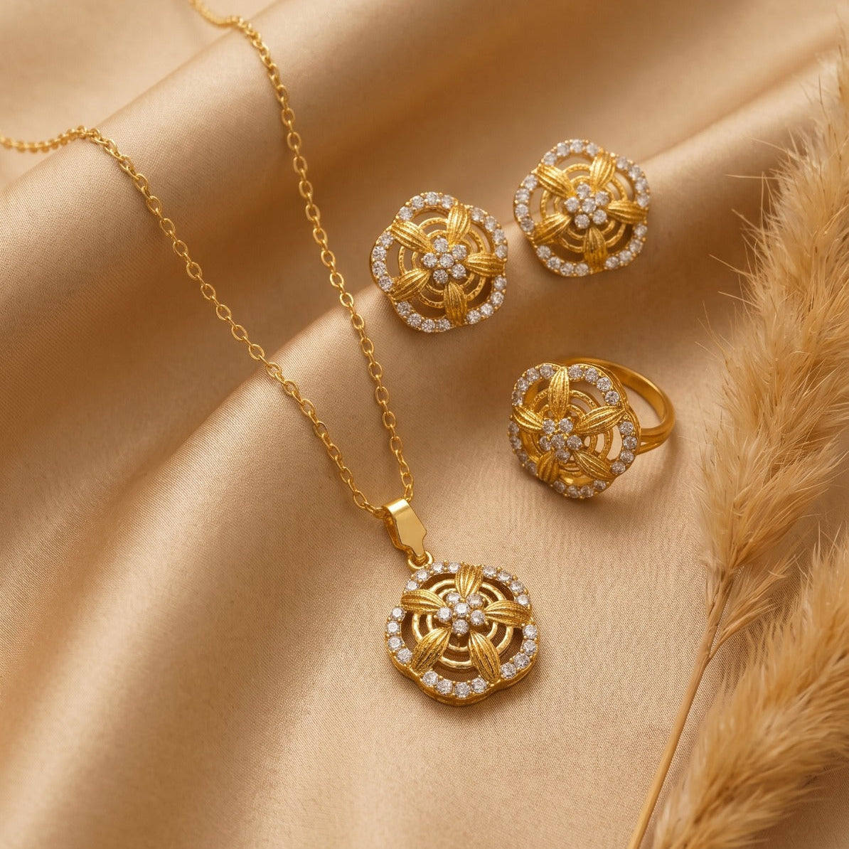 Luminous Design Plated Crystal Stones Necklace Set for Girls/Women