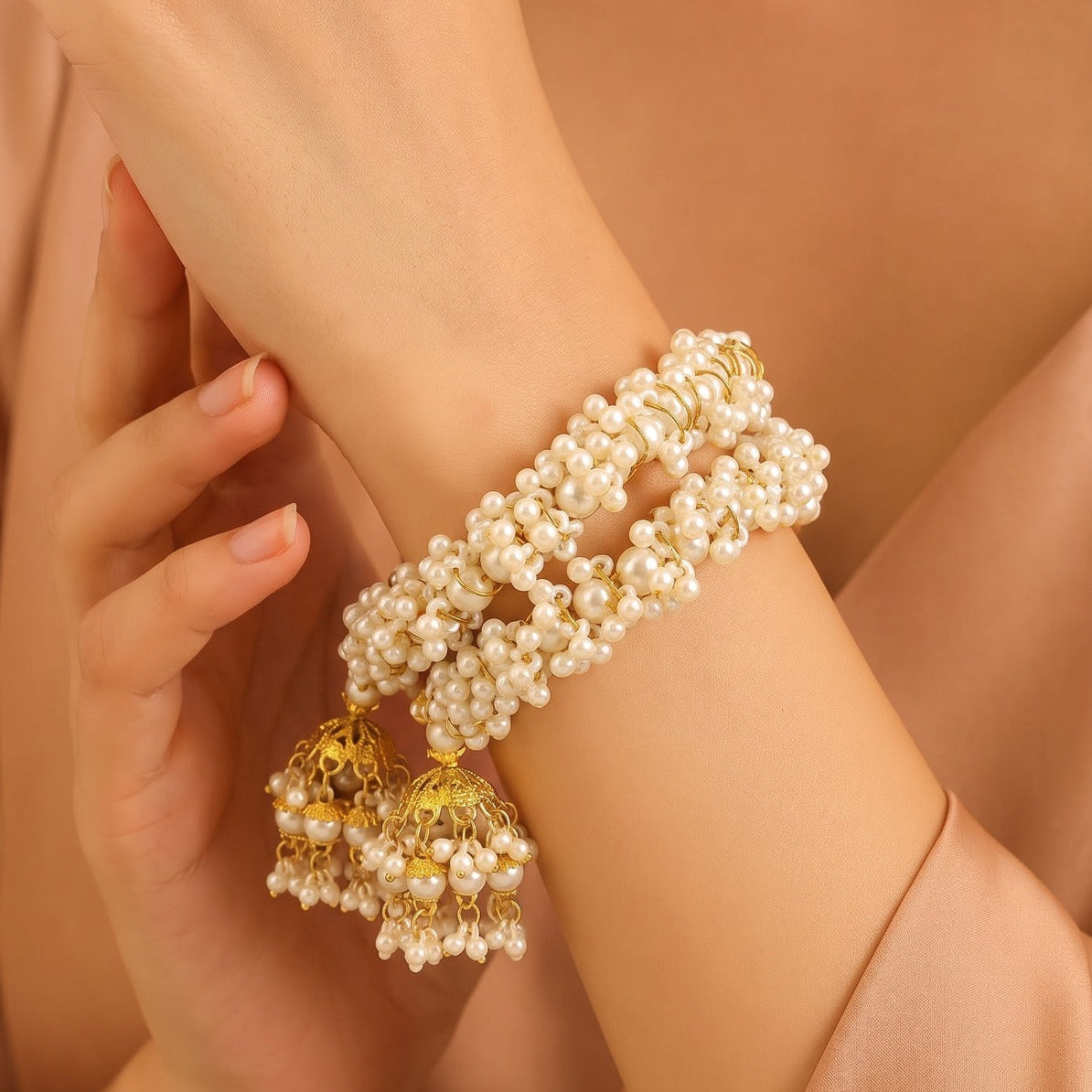 Beautiful Design Pearls Gold Plated Bangle For Girls/women