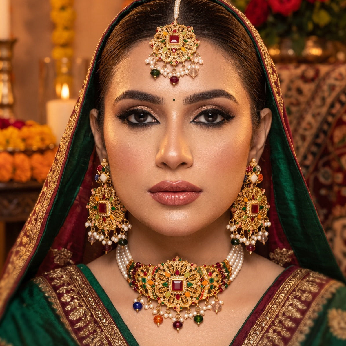 Gorgeous Design Gold Plated Crystal Stones Kundan Necklace Set For Girls/women