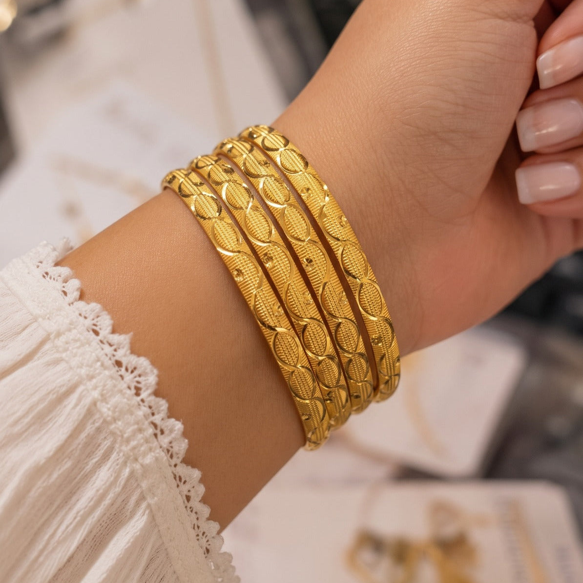 Luminous Unique Design Gold Plated 4pc Bangle Set for Girls/Women