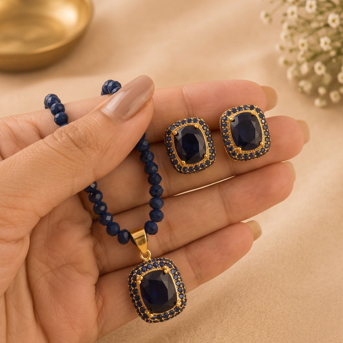 Sparkling Design Gold Plated Crystal Stones Necklace Set For Girls/women