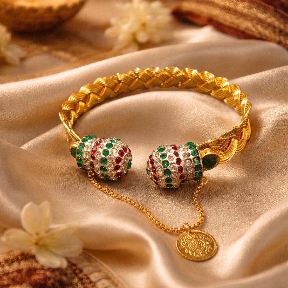 Elegant Unique Design Gold Plated Crystal Stones Bangle for Girls/Women