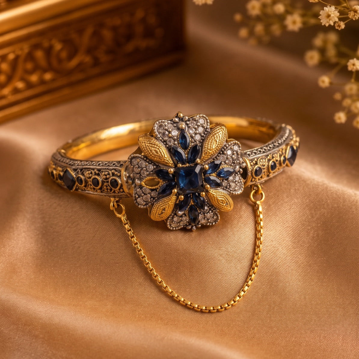 Beautiful Design Gold Plated Crystal Stones Bangle For Girls/women