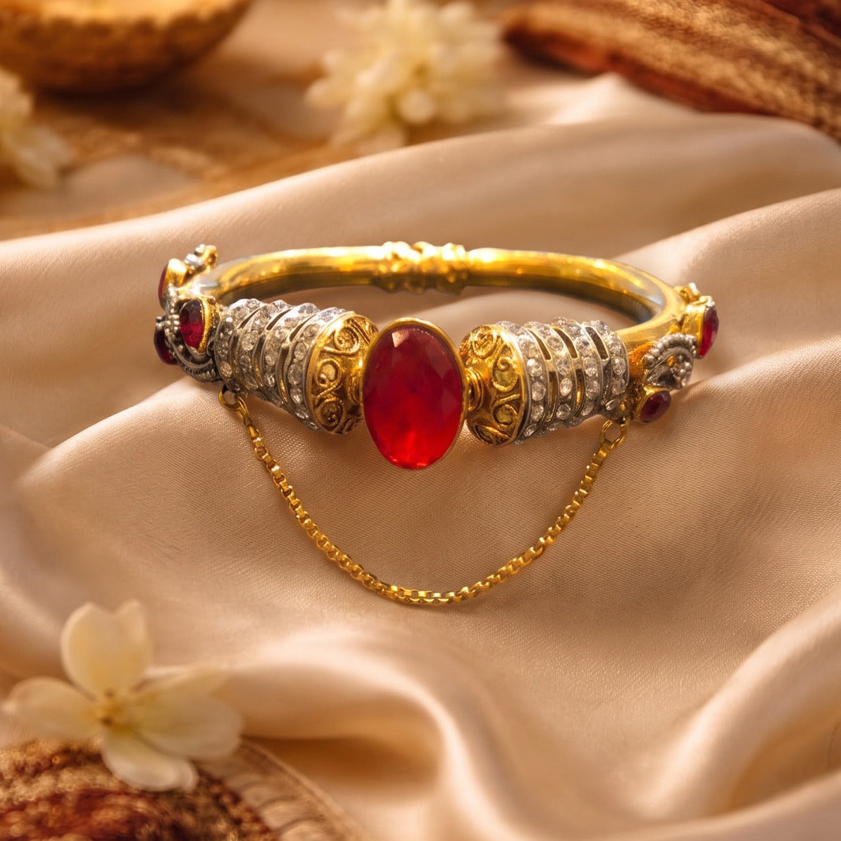 Fancy Design Gold Plated Crystal Stones Bangle For Girls/women