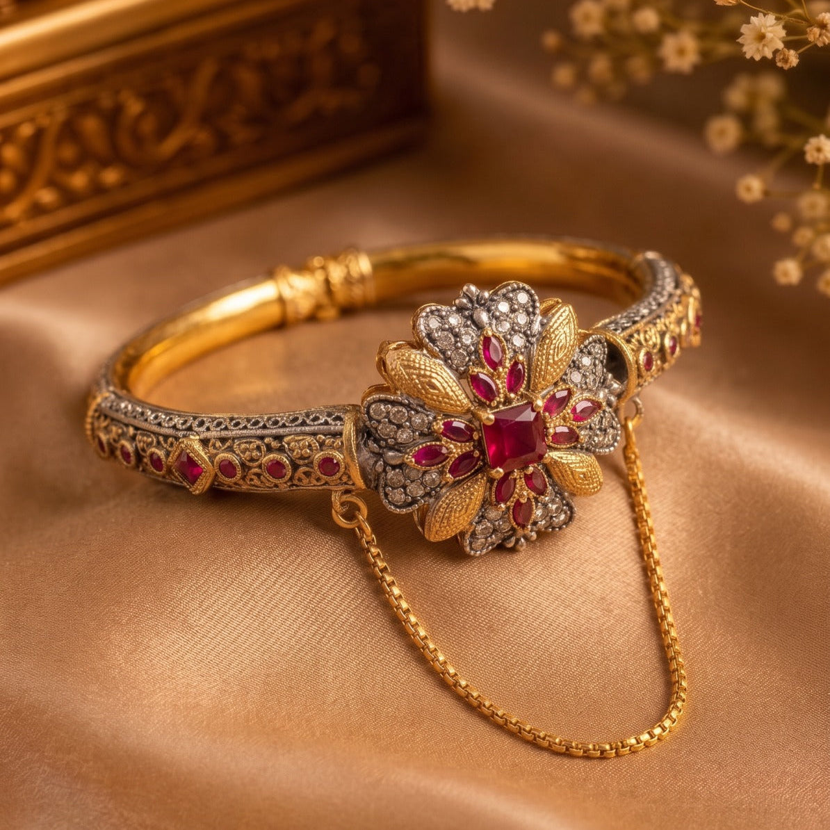 Beautiful Design Gold Plated Crystal Stones Bangle For Girls/women