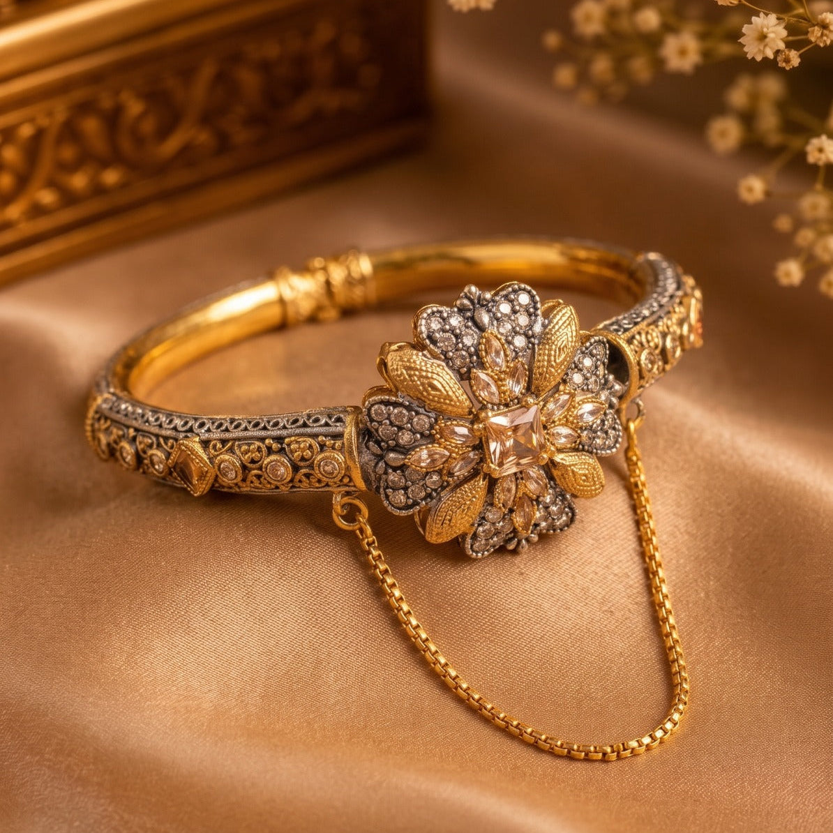 Beautiful Design Gold Plated Crystal Stones Bangle For Girls/women