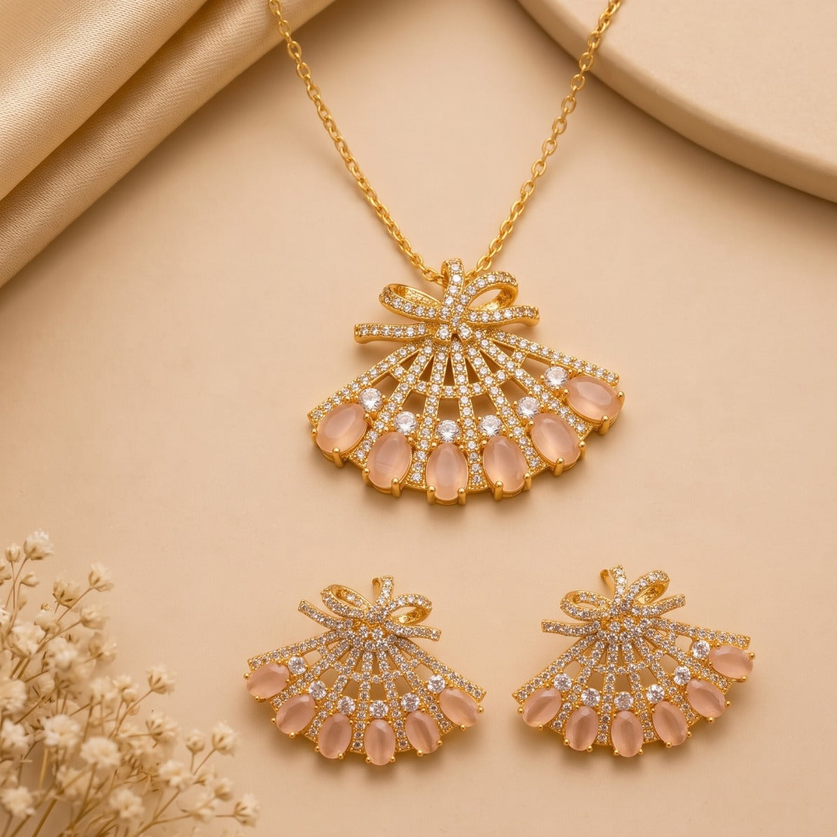 Glamorous Design Gold Plated Crystal Stones Necklace Set for Girls/Women