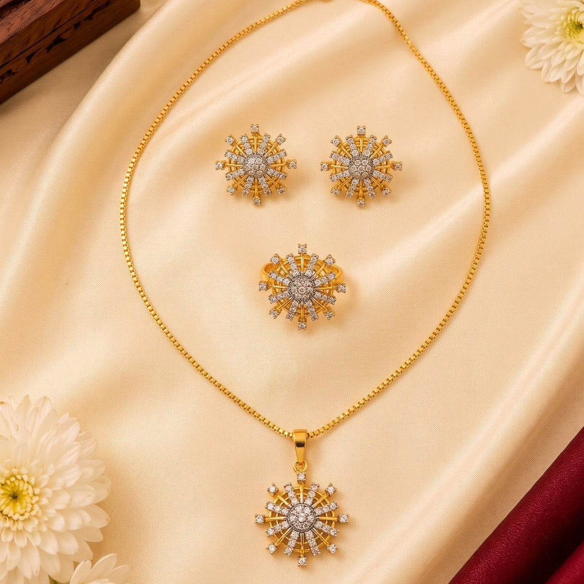 Beautiful Design Gold Plated Crystal Stones Necklace Set for Girls/Women