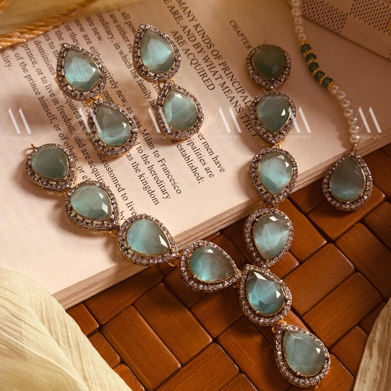 Luminous Design Gold Plated Real Stones Necklace Set for Girls/Women