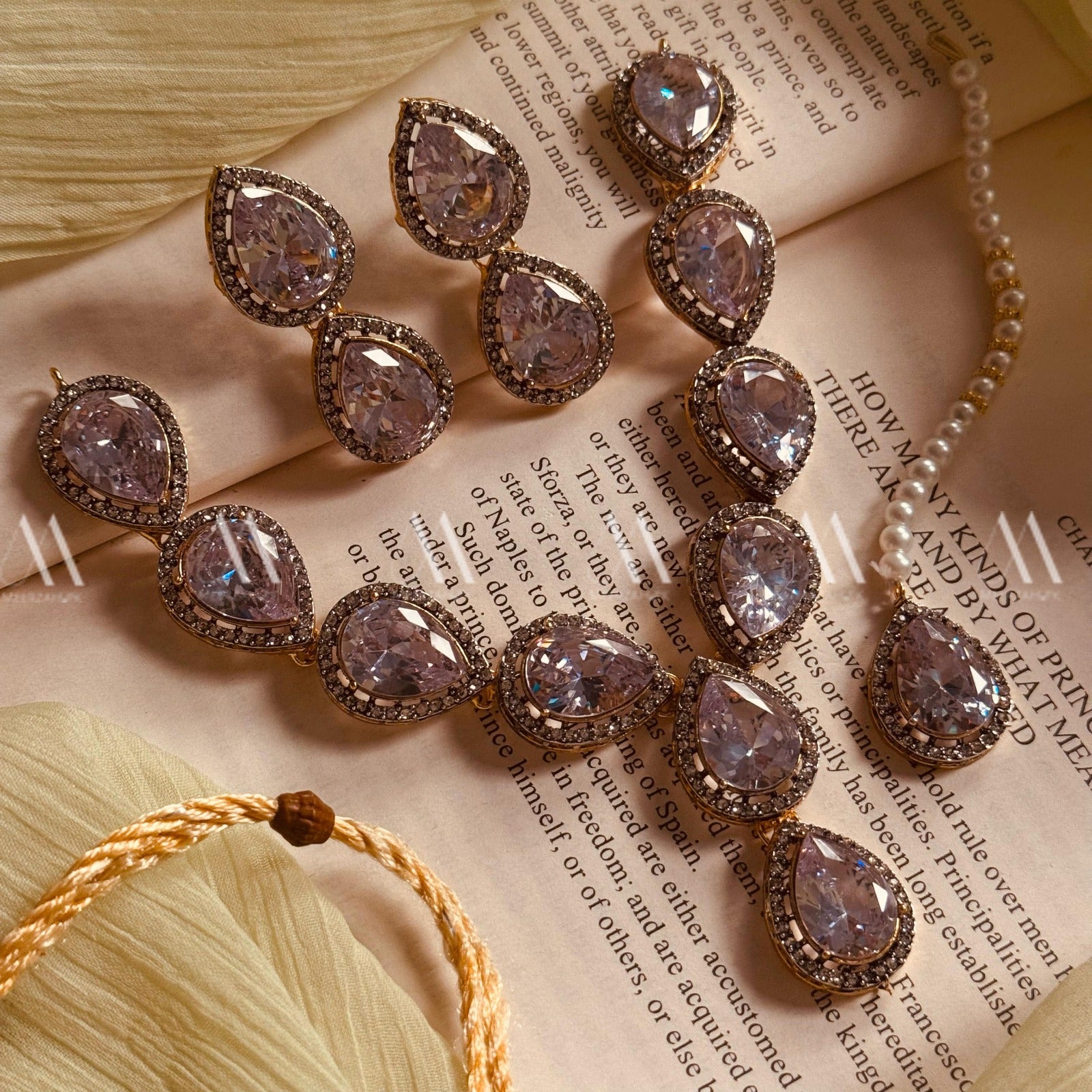 Luminous Design Gold Plated Real Stones Necklace Set for Girls/Women