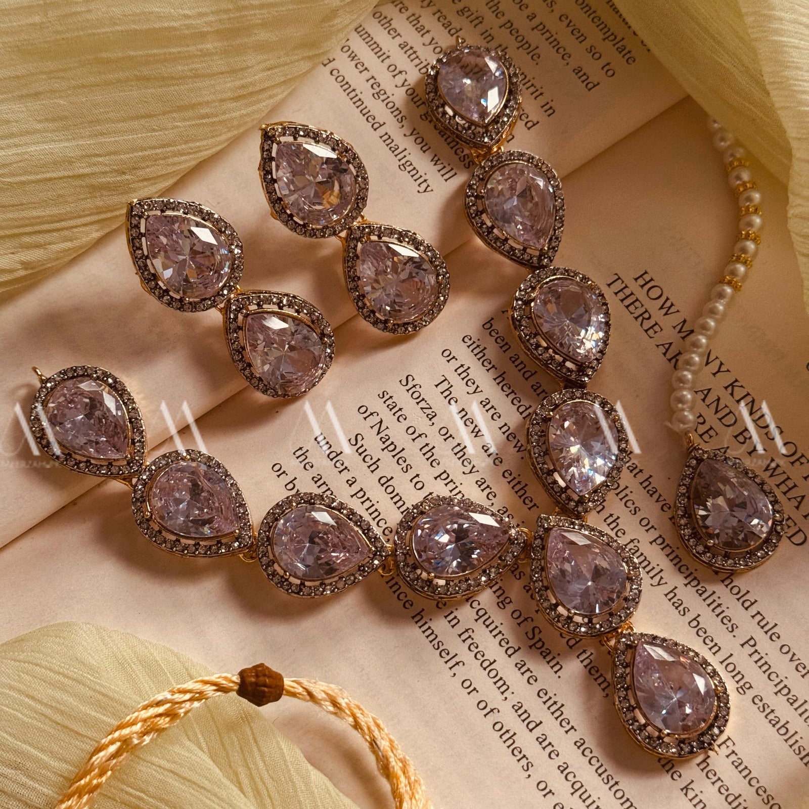 Luminous Design Gold Plated Real Stones Necklace Set for Girls/Women
