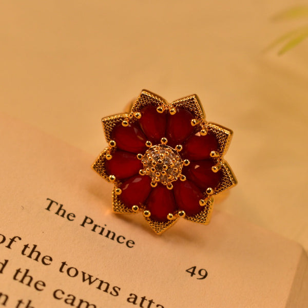 Beautiful Flower Design Gold Plated Real Stones Ring For Girls/Women