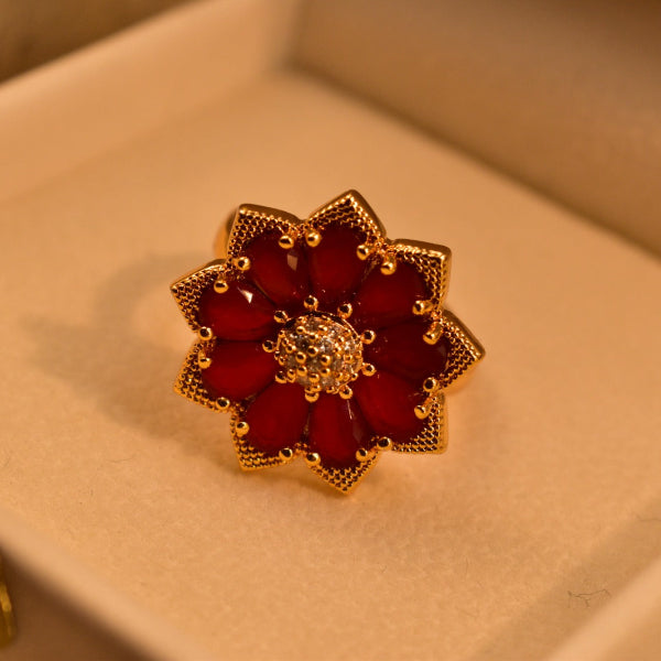 Beautiful Flower Design Gold Plated Real Stones Ring For Girls/Women