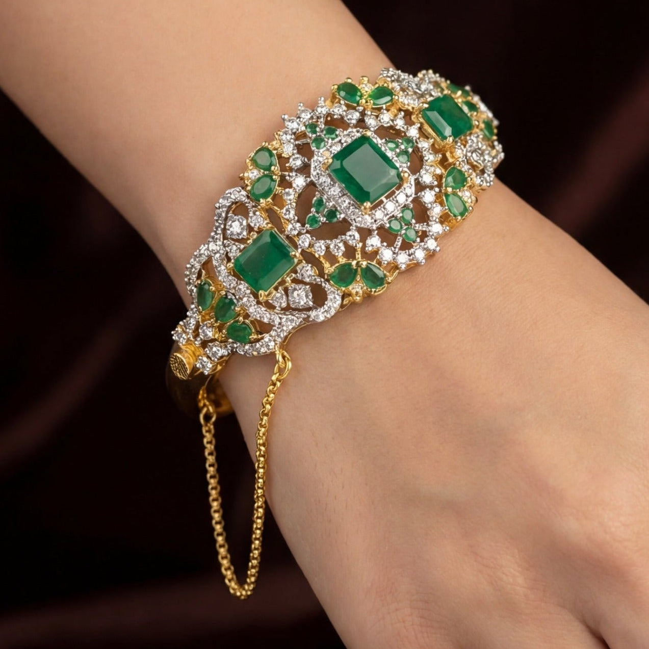 Beautiful Unique Design Gold Plated Crystal Stones Bangle for Girls/Women