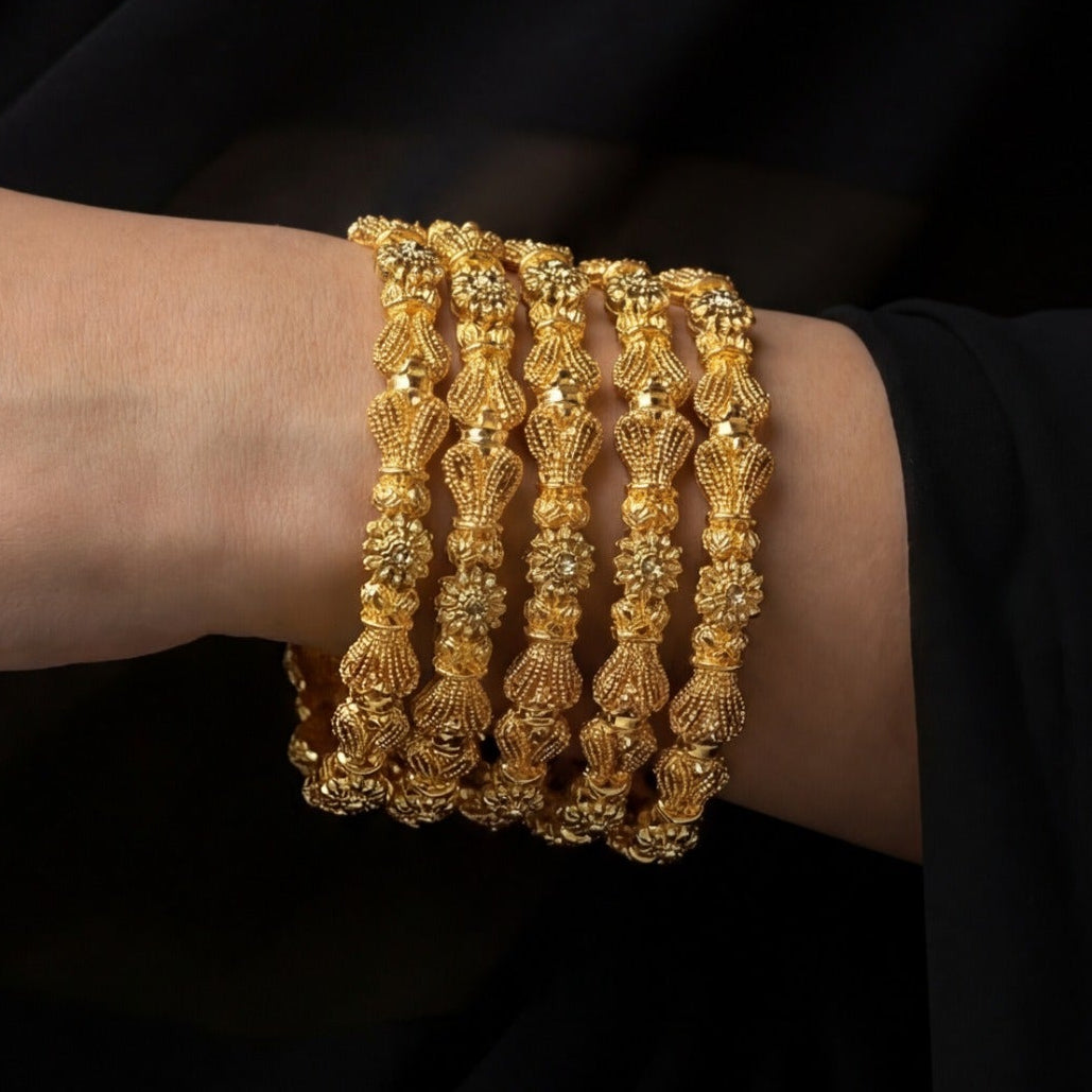 Luxury Design Gold Plated Crystal Stones 6pc Bangle Set for Girls/Women