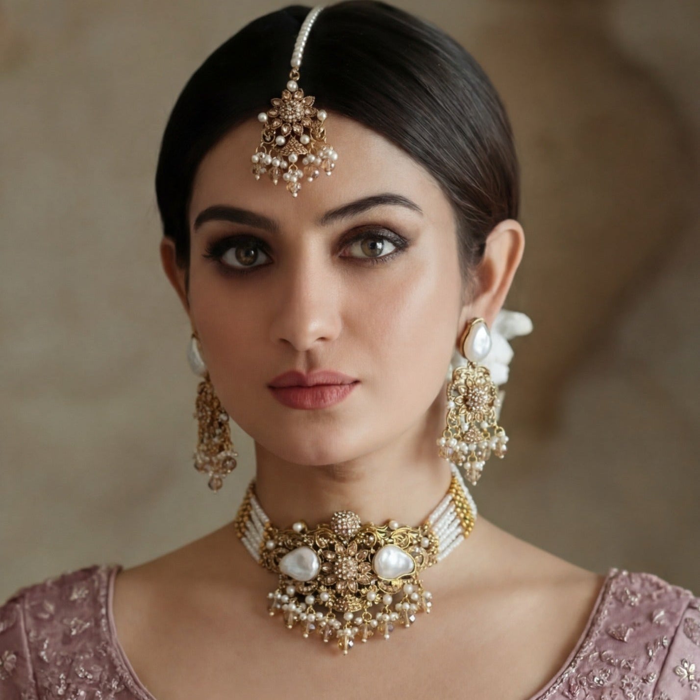 Dazzling Unique Design Gold Plated Crystal Stones Necklace Set for Girls/Women