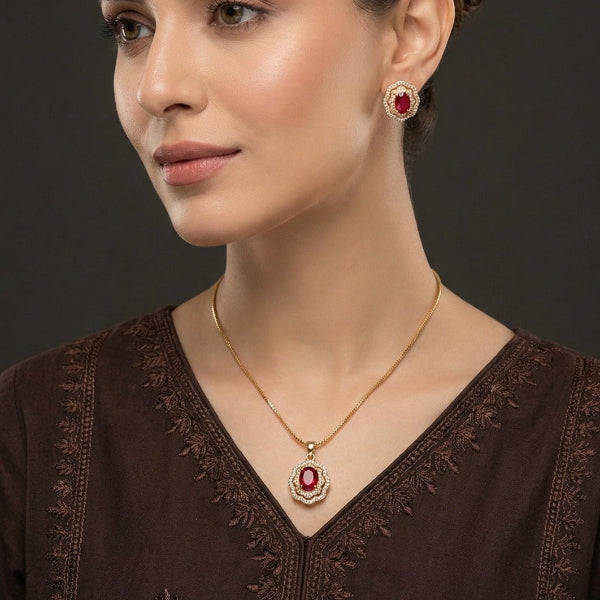 Luxury Design Gold Plated Crystal Stones Necklace Set for Girls/Women