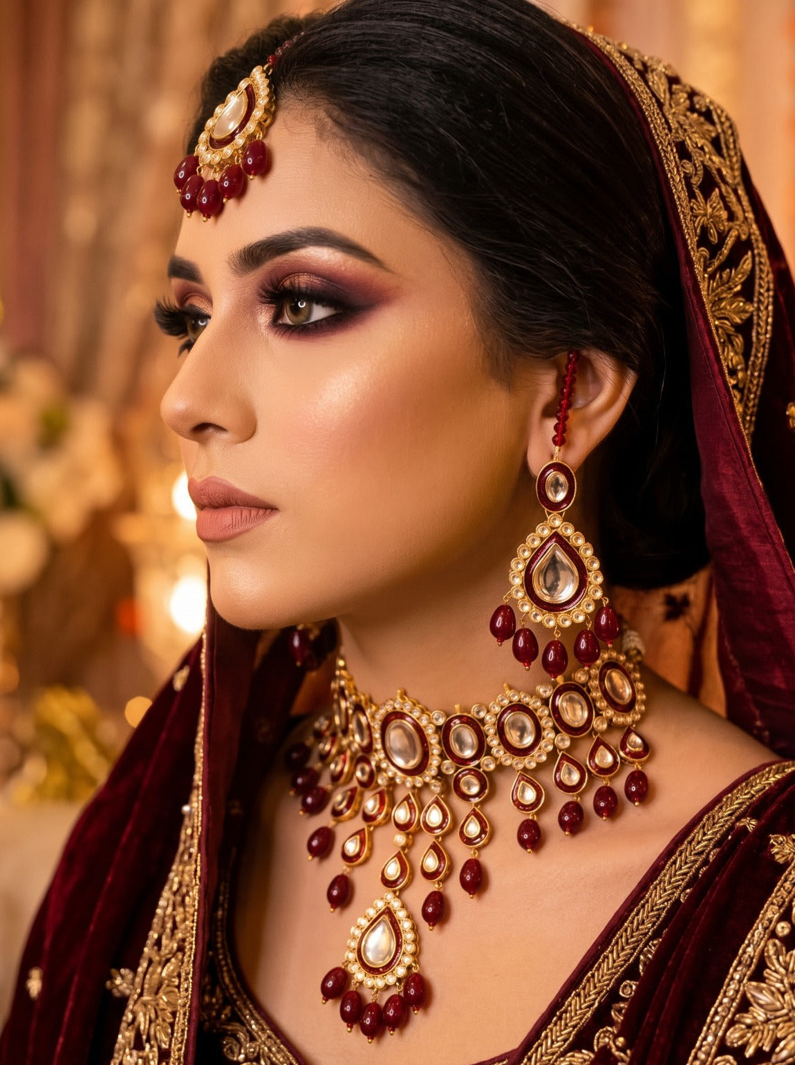 Charming Unique Design Gold Plated Kundan Necklace Set for Girls/Women