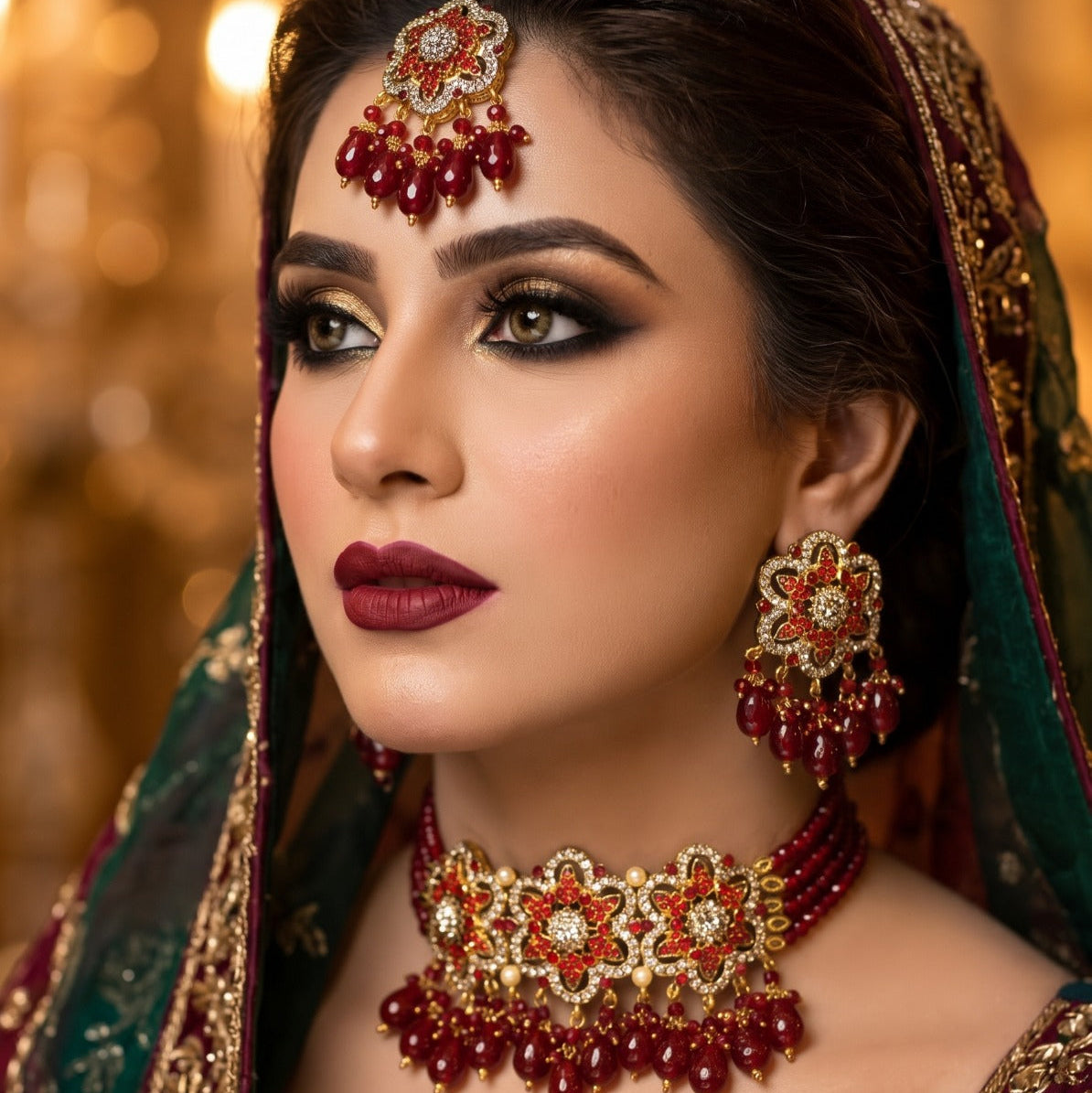 Fancy Gold Plated Crystal Stones Kundan Necklace Set for Girls/Women