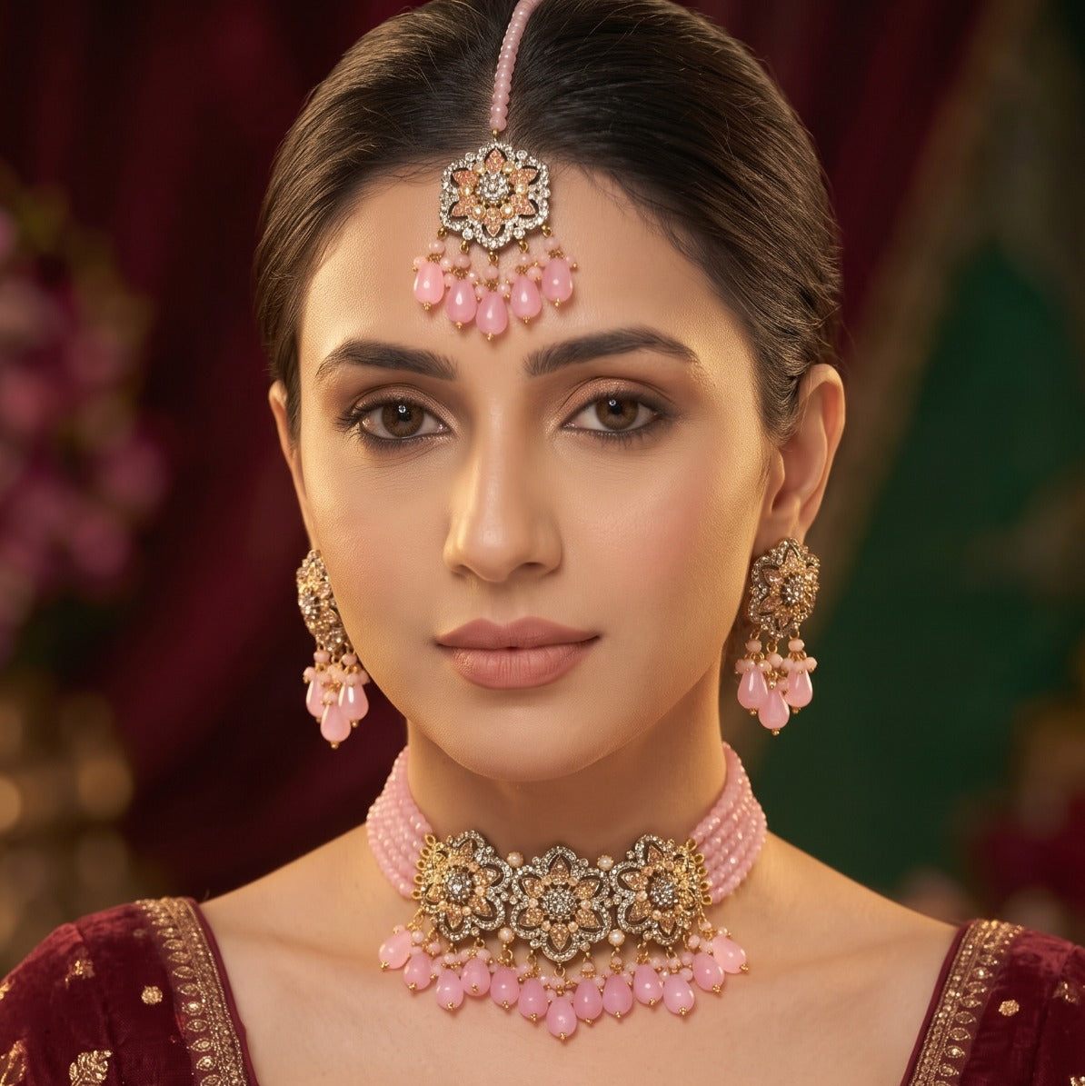 Fancy Gold Plated Crystal Stones Kundan Necklace Set for Girls/Women