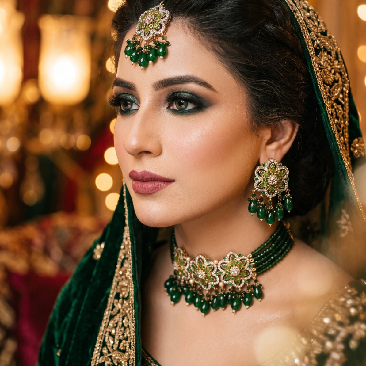 Fancy Gold Plated Crystal Stones Kundan Necklace Set for Girls/Women