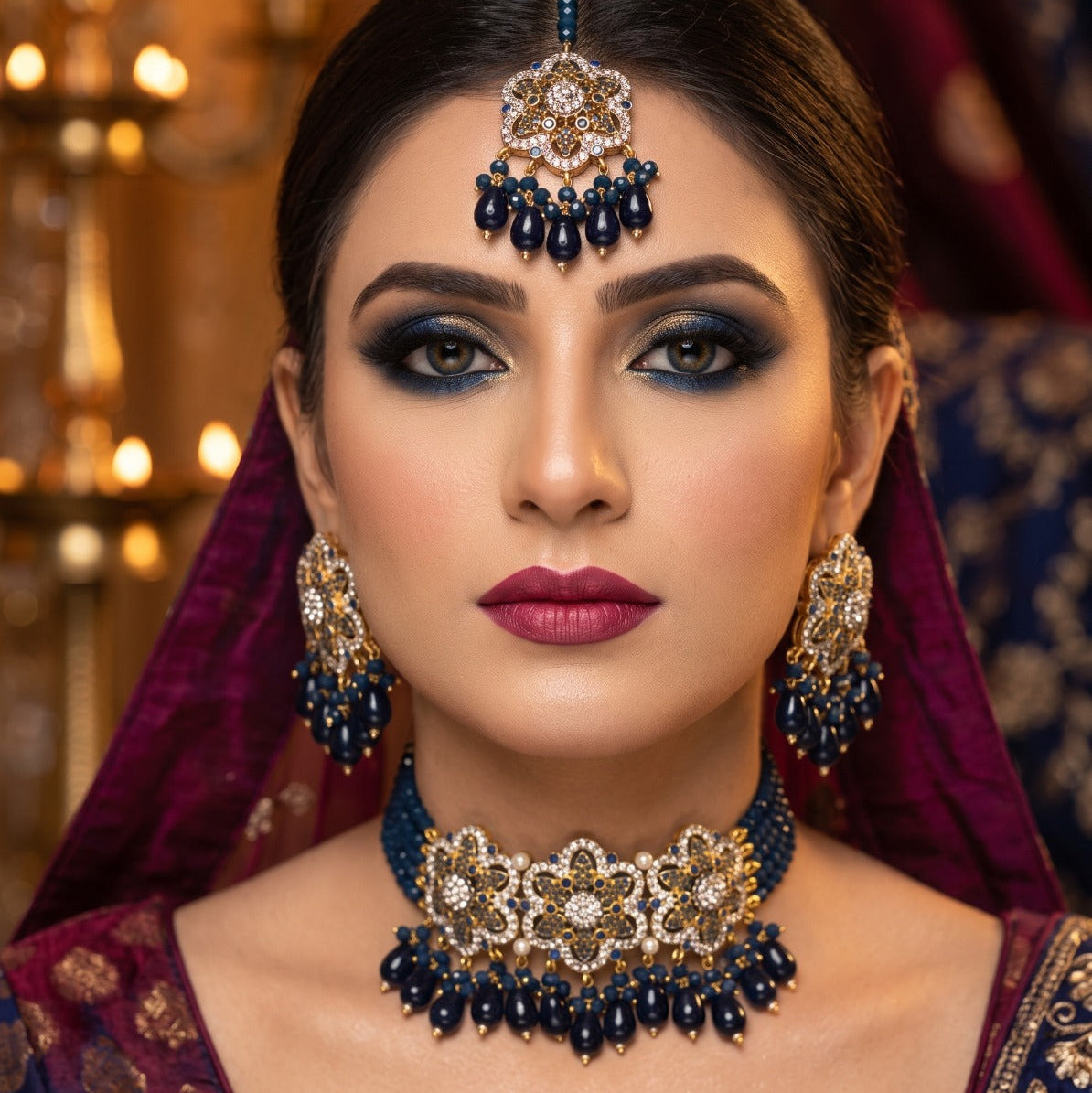 Fancy Gold Plated Crystal Stones Kundan Necklace Set for Girls/Women