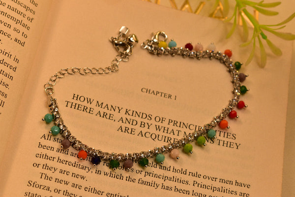 Charming Unique Design Silver Plated Multi Stones Anklet for Girls/Women
