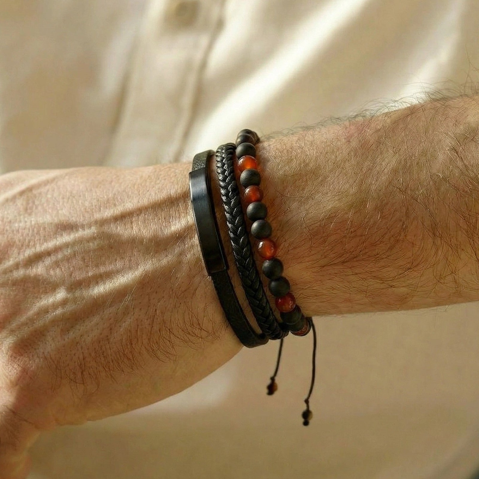 Elegant Unique Design Beads and Strap Bracelet for Men
