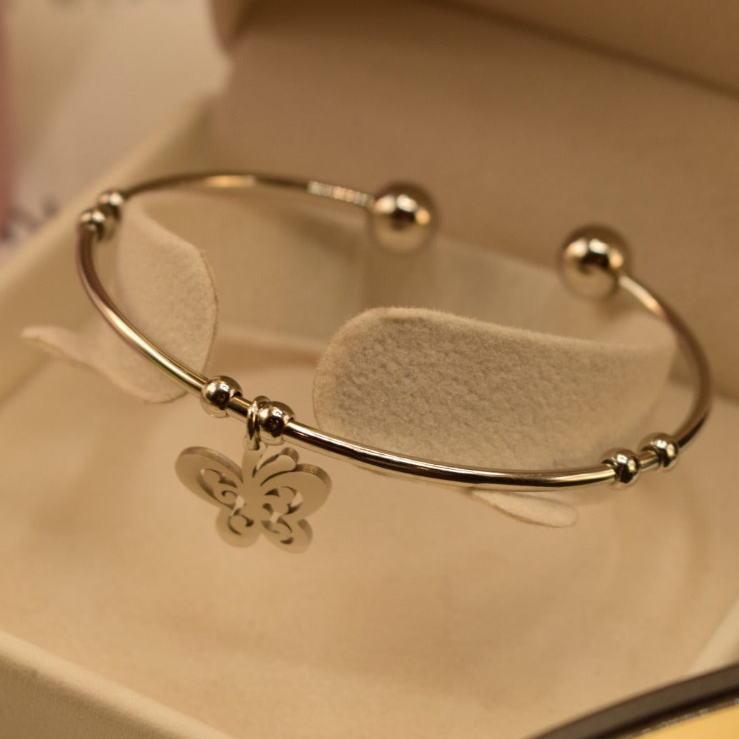 Elegant Stylish Butterfly Crystal Silver Bangle Bracelet for Girls/Women