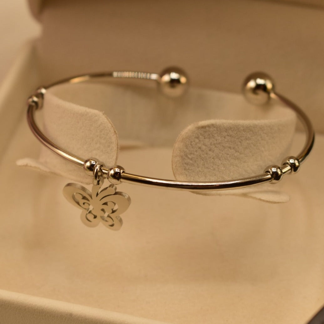 Elegant Stylish Butterfly Crystal Silver Bangle Bracelet for Girls/Women